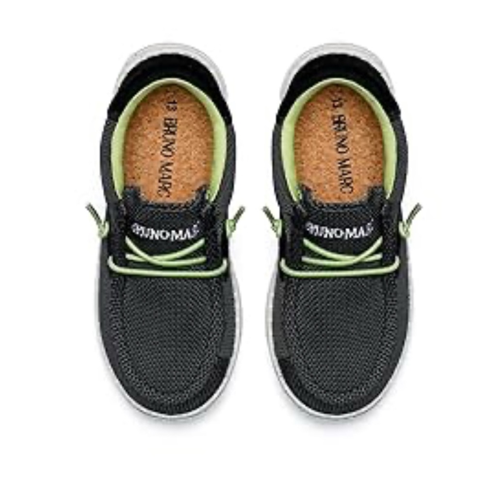 Bruno Marc kids size 2 Black and Lime green slip on deck shoes Moccasins